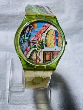 Swatch Green Transparent Colorful Art Watch New Battery